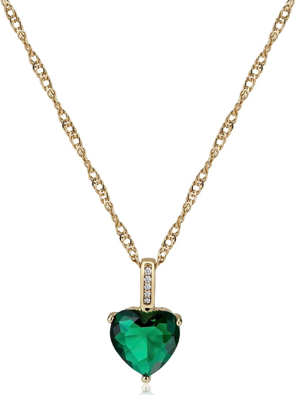 Gold Necklace with Emerald Green Heart Pendant